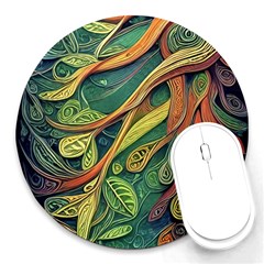 Outdoors Night Setting Scene Forest Woods Light Moonlight Nature Wilderness Leaves Branches Abstract Round Mousepad by Posterlux