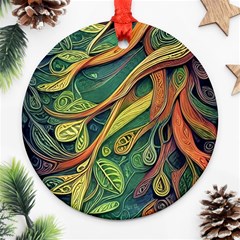 Outdoors Night Setting Scene Forest Woods Light Moonlight Nature Wilderness Leaves Branches Abstract Ornament (round) by Posterlux