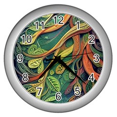 Outdoors Night Setting Scene Forest Woods Light Moonlight Nature Wilderness Leaves Branches Abstract Wall Clock (silver) by Posterlux