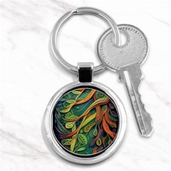 Outdoors Night Setting Scene Forest Woods Light Moonlight Nature Wilderness Leaves Branches Abstract Key Chain (round) by Posterlux