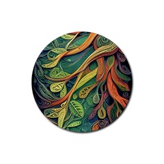 Outdoors Night Setting Scene Forest Woods Light Moonlight Nature Wilderness Leaves Branches Abstract Rubber Coaster (round)