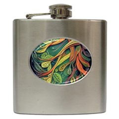 Outdoors Night Setting Scene Forest Woods Light Moonlight Nature Wilderness Leaves Branches Abstract Hip Flask (6 Oz)