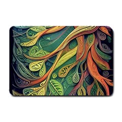 Outdoors Night Setting Scene Forest Woods Light Moonlight Nature Wilderness Leaves Branches Abstract Small Doormat by Posterlux