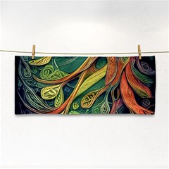 Outdoors Night Setting Scene Forest Woods Light Moonlight Nature Wilderness Leaves Branches Abstract Hand Towel by Posterlux