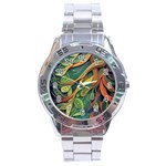 Outdoors Night Setting Scene Forest Woods Light Moonlight Nature Wilderness Leaves Branches Abstract Stainless Steel Analogue Watch Front