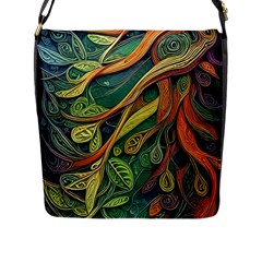 Outdoors Night Setting Scene Forest Woods Light Moonlight Nature Wilderness Leaves Branches Abstract Flap Closure Messenger Bag (l) by Posterlux