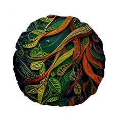 Outdoors Night Setting Scene Forest Woods Light Moonlight Nature Wilderness Leaves Branches Abstract Standard 15  Premium Flano Round Cushions