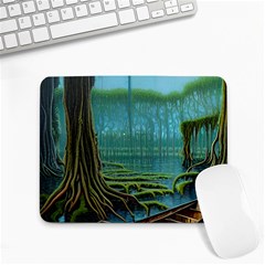 Boat Canoe Swamp Bayou Roots Moss Log Nature Scene Landscape Water Lake Setting Abandoned Rowboat Fi Small Mousepad by Posterlux