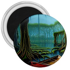 Boat Canoe Swamp Bayou Roots Moss Log Nature Scene Landscape Water Lake Setting Abandoned Rowboat Fi 3  Magnets by Posterlux