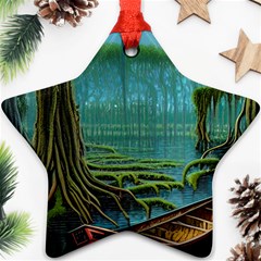 Boat Canoe Swamp Bayou Roots Moss Log Nature Scene Landscape Water Lake Setting Abandoned Rowboat Fi Ornament (star) by Posterlux