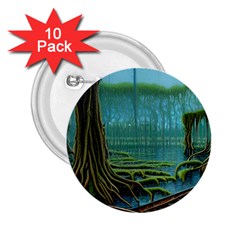 Boat Canoe Swamp Bayou Roots Moss Log Nature Scene Landscape Water Lake Setting Abandoned Rowboat Fi 2 25  Buttons (10 Pack)  by Posterlux