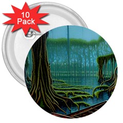 Boat Canoe Swamp Bayou Roots Moss Log Nature Scene Landscape Water Lake Setting Abandoned Rowboat Fi 3  Buttons (10 Pack) 