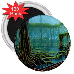 Boat Canoe Swamp Bayou Roots Moss Log Nature Scene Landscape Water Lake Setting Abandoned Rowboat Fi 3  Magnets (100 Pack) by Posterlux