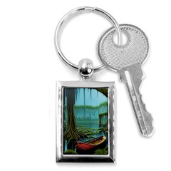 Boat Canoe Swamp Bayou Roots Moss Log Nature Scene Landscape Water Lake Setting Abandoned Rowboat Fi Key Chain (rectangle) by Posterlux