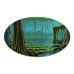 Boat Canoe Swamp Bayou Roots Moss Log Nature Scene Landscape Water Lake Setting Abandoned Rowboat Fi Oval Magnet by Posterlux