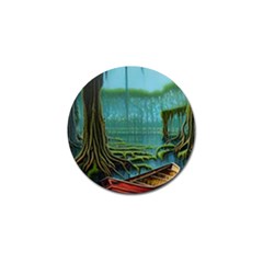 Boat Canoe Swamp Bayou Roots Moss Log Nature Scene Landscape Water Lake Setting Abandoned Rowboat Fi Golf Ball Marker (4 Pack) by Posterlux