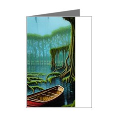 Boat Canoe Swamp Bayou Roots Moss Log Nature Scene Landscape Water Lake Setting Abandoned Rowboat Fi Mini Greeting Card by Posterlux