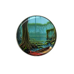 Boat Canoe Swamp Bayou Roots Moss Log Nature Scene Landscape Water Lake Setting Abandoned Rowboat Fi Hat Clip Ball Marker by Posterlux