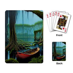 Boat Canoe Swamp Bayou Roots Moss Log Nature Scene Landscape Water Lake Setting Abandoned Rowboat Fi Playing Cards Single Design (rectangle) by Posterlux