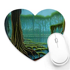 Boat Canoe Swamp Bayou Roots Moss Log Nature Scene Landscape Water Lake Setting Abandoned Rowboat Fi Heart Mousepad