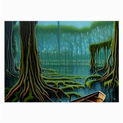 Boat Canoe Swamp Bayou Roots Moss Log Nature Scene Landscape Water Lake Setting Abandoned Rowboat Fi Large Glasses Cloth (2 Sides) by Posterlux