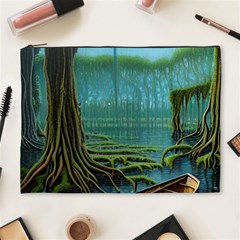 Boat Canoe Swamp Bayou Roots Moss Log Nature Scene Landscape Water Lake Setting Abandoned Rowboat Fi Cosmetic Bag (xl) by Posterlux