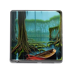 Boat Canoe Swamp Bayou Roots Moss Log Nature Scene Landscape Water Lake Setting Abandoned Rowboat Fi Memory Card Reader (square 5 Slot) by Posterlux