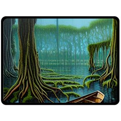 Boat Canoe Swamp Bayou Roots Moss Log Nature Scene Landscape Water Lake Setting Abandoned Rowboat Fi Fleece Blanket (large) by Posterlux