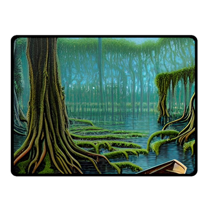 Boat Canoe Swamp Bayou Roots Moss Log Nature Scene Landscape Water Lake Setting Abandoned Rowboat Fi Fleece Blanket (Small)