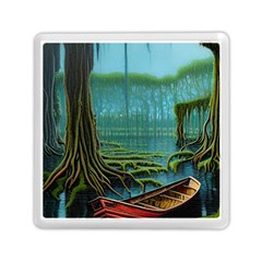 Boat Canoe Swamp Bayou Roots Moss Log Nature Scene Landscape Water Lake Setting Abandoned Rowboat Fi Memory Card Reader (square)