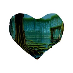 Boat Canoe Swamp Bayou Roots Moss Log Nature Scene Landscape Water Lake Setting Abandoned Rowboat Fi Standard 16  Premium Heart Shape Cushions