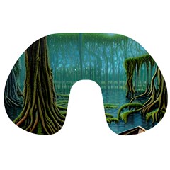 Boat Canoe Swamp Bayou Roots Moss Log Nature Scene Landscape Water Lake Setting Abandoned Rowboat Fi Travel Neck Pillow by Posterlux