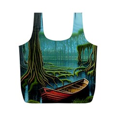 Boat Canoe Swamp Bayou Roots Moss Log Nature Scene Landscape Water Lake Setting Abandoned Rowboat Fi Full Print Recycle Bag (m)