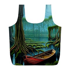 Boat Canoe Swamp Bayou Roots Moss Log Nature Scene Landscape Water Lake Setting Abandoned Rowboat Fi Full Print Recycle Bag (l) by Posterlux