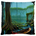 Boat Canoe Swamp Bayou Roots Moss Log Nature Scene Landscape Water Lake Setting Abandoned Rowboat Fi Standard Premium Plush Fleece Cushion Case (Two Sides) Front