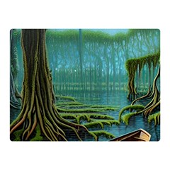 Boat Canoe Swamp Bayou Roots Moss Log Nature Scene Landscape Water Lake Setting Abandoned Rowboat Fi Two Sides Premium Plush Fleece Blanket (mini) by Posterlux