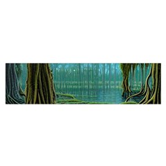 Boat Canoe Swamp Bayou Roots Moss Log Nature Scene Landscape Water Lake Setting Abandoned Rowboat Fi Oblong Satin Scarf (16  X 60 )