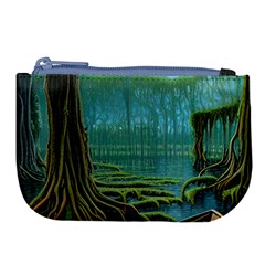 Boat Canoe Swamp Bayou Roots Moss Log Nature Scene Landscape Water Lake Setting Abandoned Rowboat Fi Large Coin Purse by Posterlux