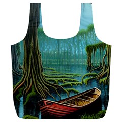 Boat Canoe Swamp Bayou Roots Moss Log Nature Scene Landscape Water Lake Setting Abandoned Rowboat Fi Full Print Recycle Bag (xxxl) by Posterlux