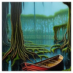 Boat Canoe Swamp Bayou Roots Moss Log Nature Scene Landscape Water Lake Setting Abandoned Rowboat Fi Lightweight Scarf  by Posterlux