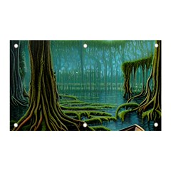 Boat Canoe Swamp Bayou Roots Moss Log Nature Scene Landscape Water Lake Setting Abandoned Rowboat Fi Banner And Sign 5  X 3  by Posterlux