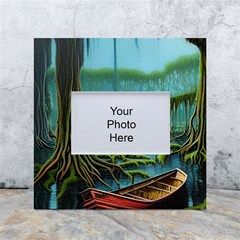 Boat Canoe Swamp Bayou Roots Moss Log Nature Scene Landscape Water Lake Setting Abandoned Rowboat Fi White Box Photo Frame 4  X 6  by Posterlux