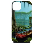 Boat Canoe Swamp Bayou Roots Moss Log Nature Scene Landscape Water Lake Setting Abandoned Rowboat Fi iPhone 14 Plus Black UV Print Case Front