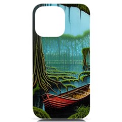 Boat Canoe Swamp Bayou Roots Moss Log Nature Scene Landscape Water Lake Setting Abandoned Rowboat Fi Iphone 14 Pro Max Black Uv Print Case by Posterlux