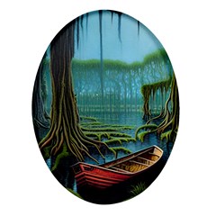 Boat Canoe Swamp Bayou Roots Moss Log Nature Scene Landscape Water Lake Setting Abandoned Rowboat Fi Oval Glass Fridge Magnet (4 Pack) by Posterlux