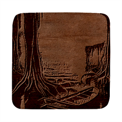 Boat Canoe Swamp Bayou Roots Moss Log Nature Scene Landscape Water Lake Setting Abandoned Rowboat Fi Square Wood Guitar Pick Holder Case And Picks Set