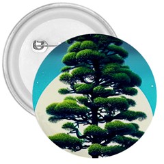 Pine Moon Tree Landscape Nature Scene Stars Setting Night Midnight Full Moon 3  Buttons by Posterlux