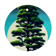 Pine Moon Tree Landscape Nature Scene Stars Setting Night Midnight Full Moon Ornament (round) by Posterlux