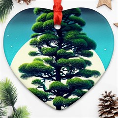 Pine Moon Tree Landscape Nature Scene Stars Setting Night Midnight Full Moon Ornament (heart)