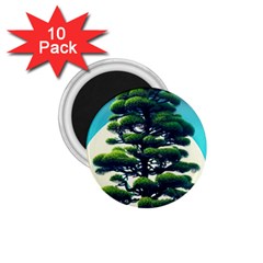 Pine Moon Tree Landscape Nature Scene Stars Setting Night Midnight Full Moon 1 75  Magnets (10 Pack)  by Posterlux